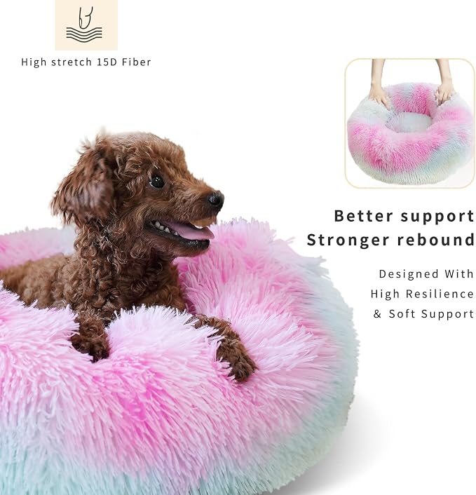 nononfish Puppy Bed for Calming Dog 19Inches Peach Anti-Anxiety Donut Bed for - Image 2