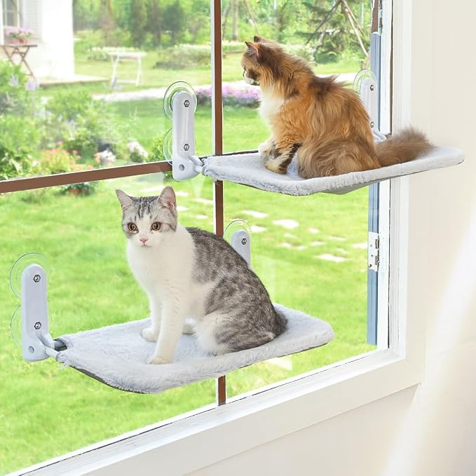 2PC Cat Window Perch Cordless Foldable Cat Hammock Bed by Zoratoo