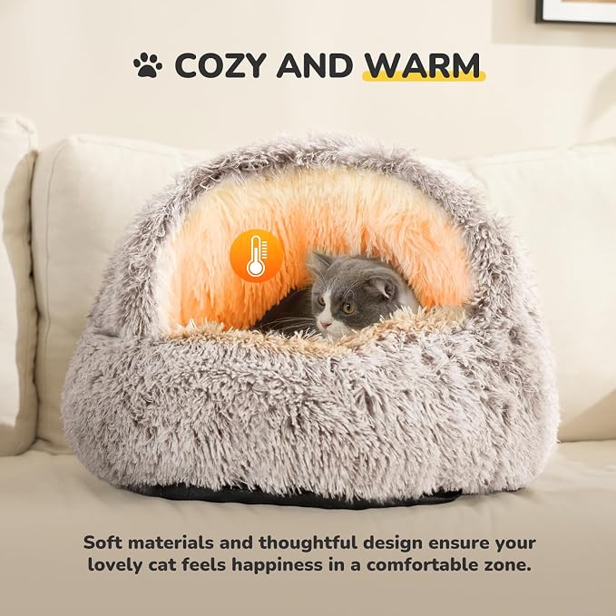 CATISM Plush Hooded Cat Bed, Calming Nest, Self-Warming Cave, Cozy Pod - Image 5