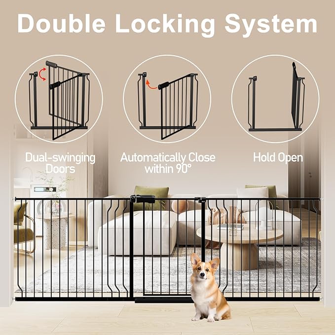 WAOWAO Baby Gate 62.20-71.26" Extra Wide Pressure Mounted Walk Through Swing - Image 4