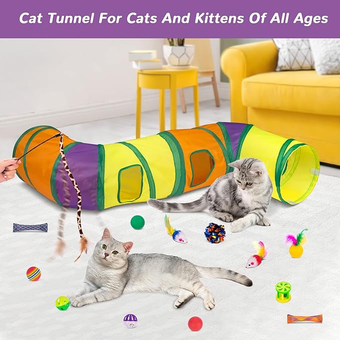 Retro Shaw 33Pcs Cat Toys with Tunnels, Interactive Kitten Toys - Image 2