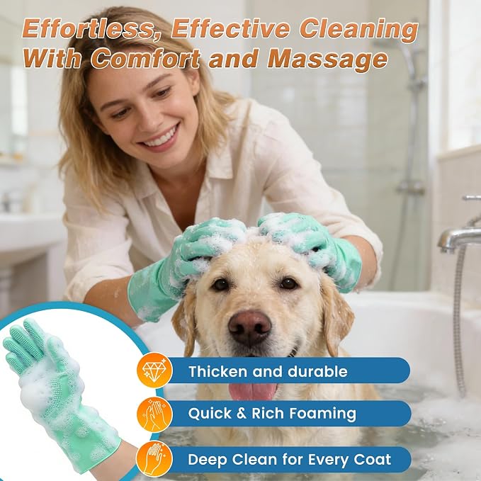 7PCS Dog Washing Gloves | Dog Bath Brush | Storage Bag | Dog Finger Toothbrush - Image 3