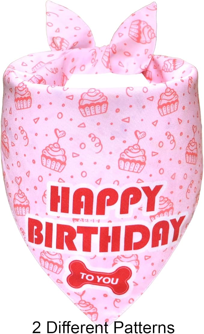Dog Birthday Bandana Girl for Large to X-Large Dogs, Reversible 2 Patterns in 1 - Image 2