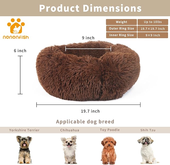Calming Donut Dogs Beds for Small Dogs Washable, 19inch Fluffy Round Puppy Bed - Image 2