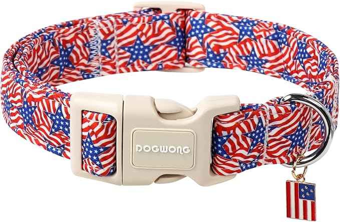 DOGWONG American Flag Dog Collar, Patriotic Independence Day Dog Collar Soft