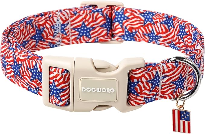 DOGWONG American Flag Dog Collar, Patriotic Independence Day Dog Collar Soft by DOGWONG