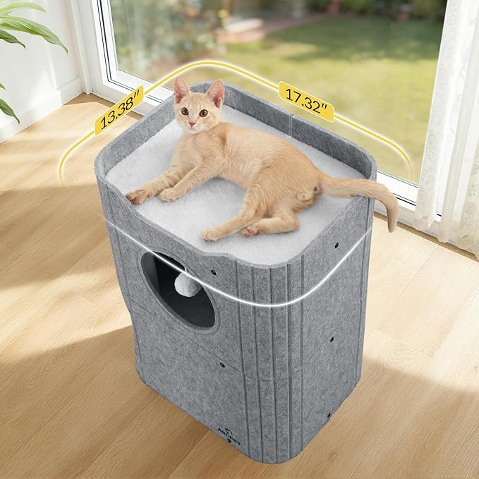 Cat House for Indoor Cats, 2-Storey Cat Bed Cave, Felt Cat Hideaway Condo - Image 7