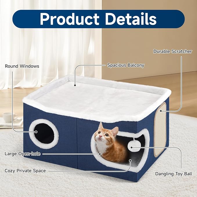 Shikha Cat Beds for Indoor Cats, Extra Wide Cat Cube House for Multi Cats - Image 3
