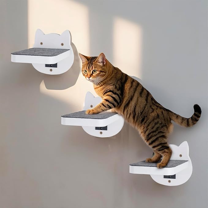 ESPETS White Painted Wooden Cat Wall Floating Steps Set of 3 - Image 6