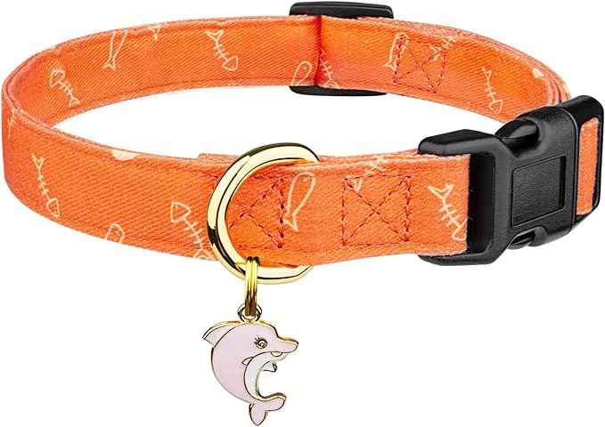Cotton Handmade Dog Collar Cute and Distinctive Patterns Orange Fish