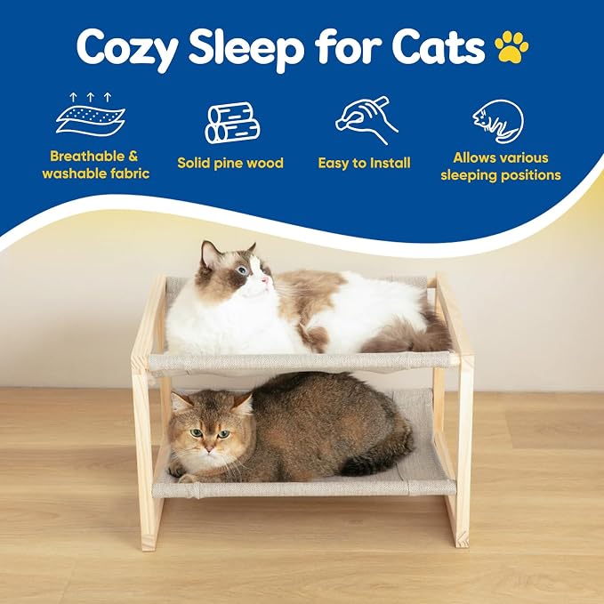 Cat Hammock, Double Layer Wooden Bed - Image 2