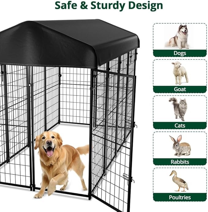 Dog Kennel Outside with Roof, Heavty Duty Welded Dog Crate Playpen with - Image 5