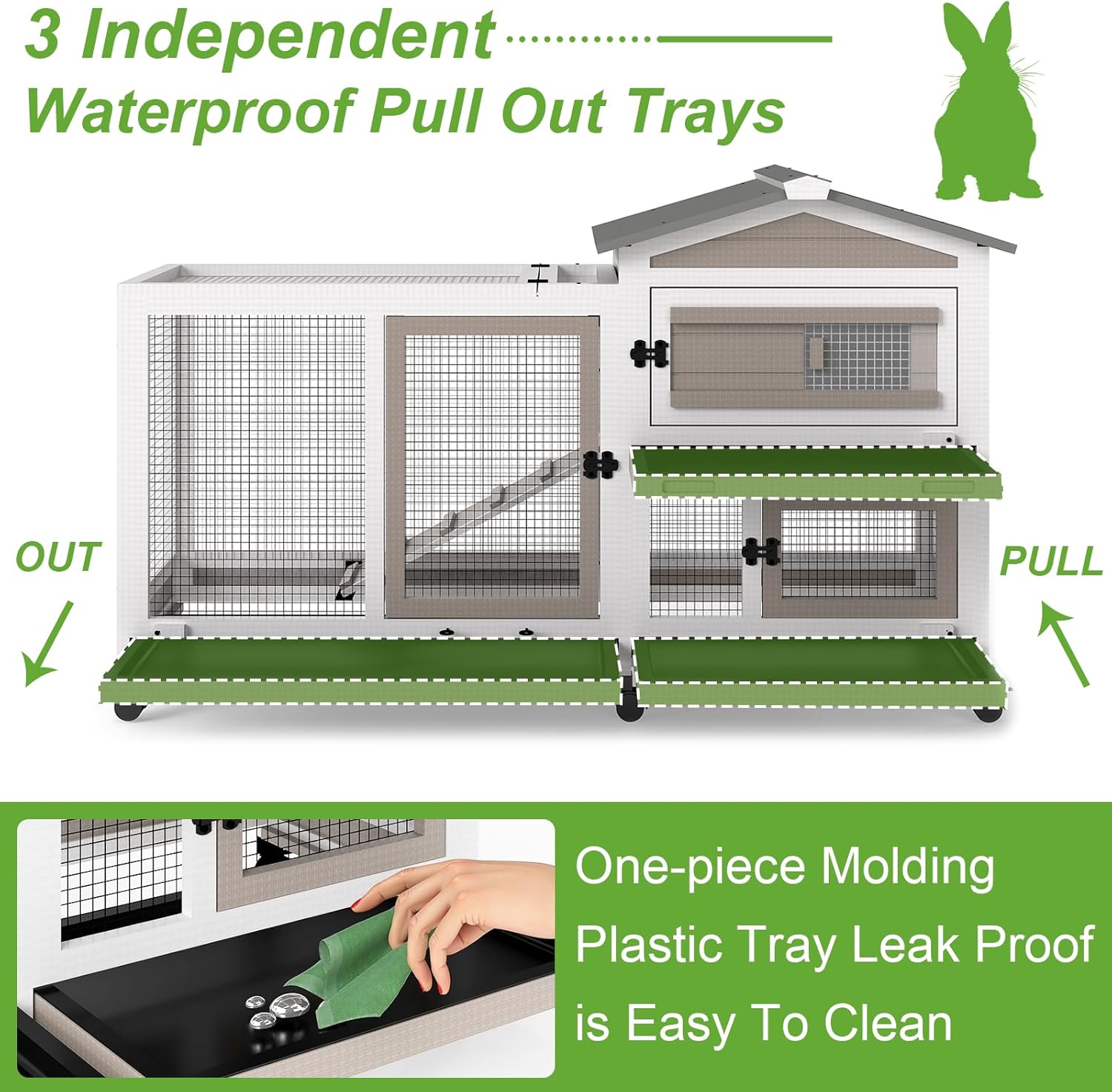 2-Story Wooden Rabbit Hutch with 6 Lockable Wheels - GlobalHabitat Supply