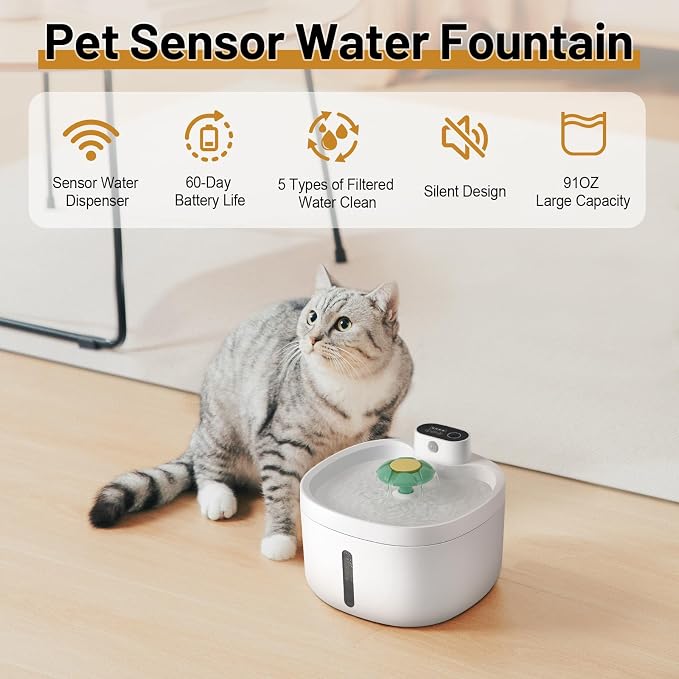 Wireless Cat Water Fountain, 42000mAH Battery Operated Cordless Cat Fountain - Image 7