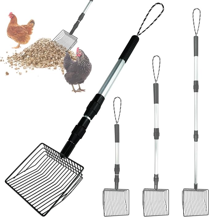 Chicken Poop Scooper 3 in 1 Adjustable Long Handle Litter Metal Scoop Heavy by Jtuxcke