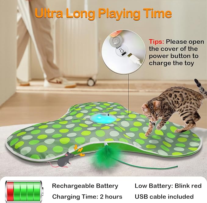 Interactive Cat Toys Rechargeable, Moving Concealed Feathers, Real Mouse Squeaky - Image 6
