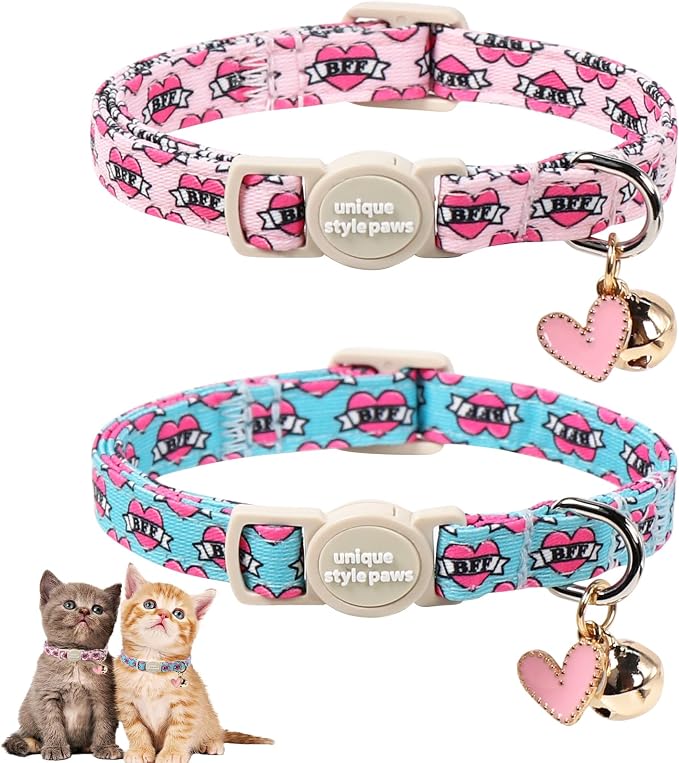 Unique Style Paws Pink Kitten Collars, Cute Valentine Cats Collar by Uniquestylepaws