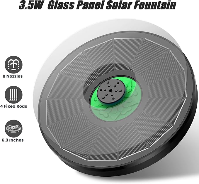 Yzert Solar Fountain Full Glass Panel No Battery, 3.5W Solar Bird Bath Fountains - Image 3