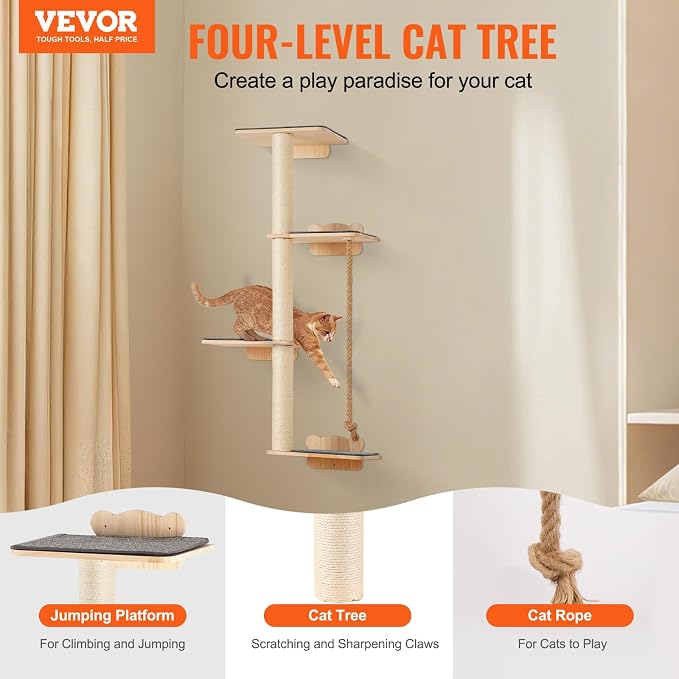 VEVOR 4 Tiers Tall Cat Wall Furniture Set - Image 3
