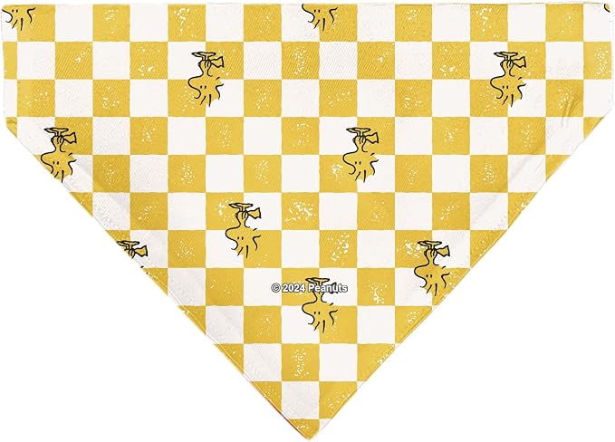 Peanuts Pet Bandana Peanuts Woodstock Pose Checker Yellow White Slip On Collar - Image 2