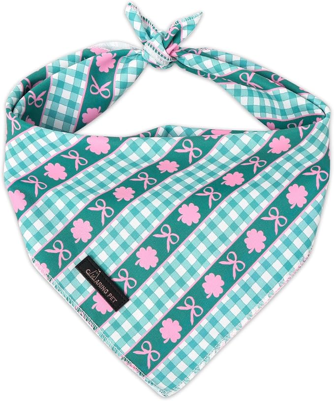 ARING PET St Patrick's Day Dog Bandana, Cute Green Grid Pink Clover Shamrocks by ARINGPET