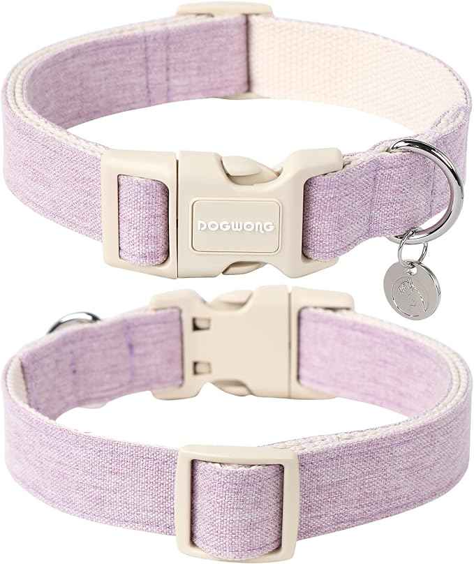 DOGWONG Cotton Hemp Dog Collar, Heavy-Duty Purple Dog Collar Adjustable Soft