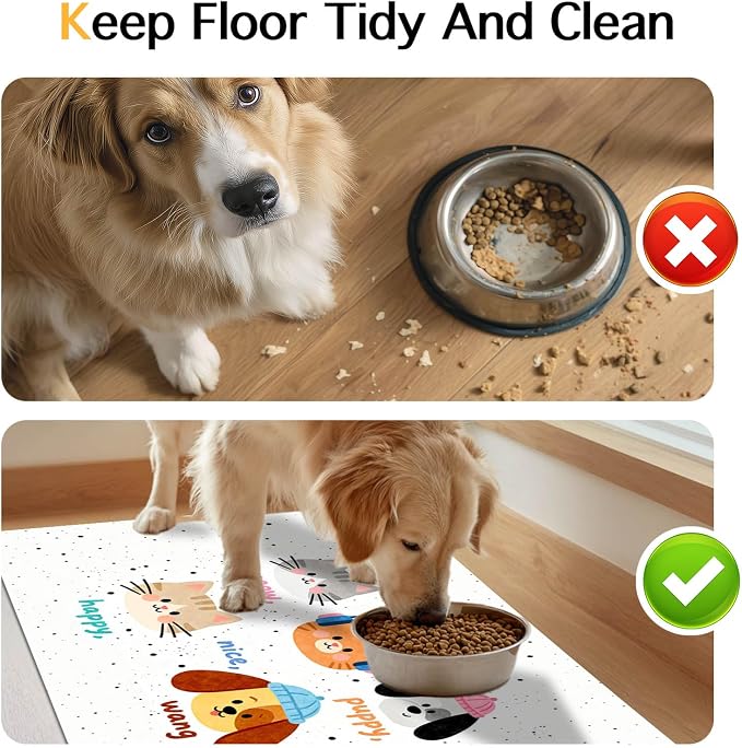 Pet Feeding Mat 24x16 inch Cat and Dog Print Meal Pad Non Slip Floor Mat - Image 8