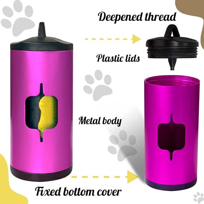 Metal Dog Poop Bag Holder 2-Pack w/Leash Clip|Durable Scratch-Resistant - Image 2