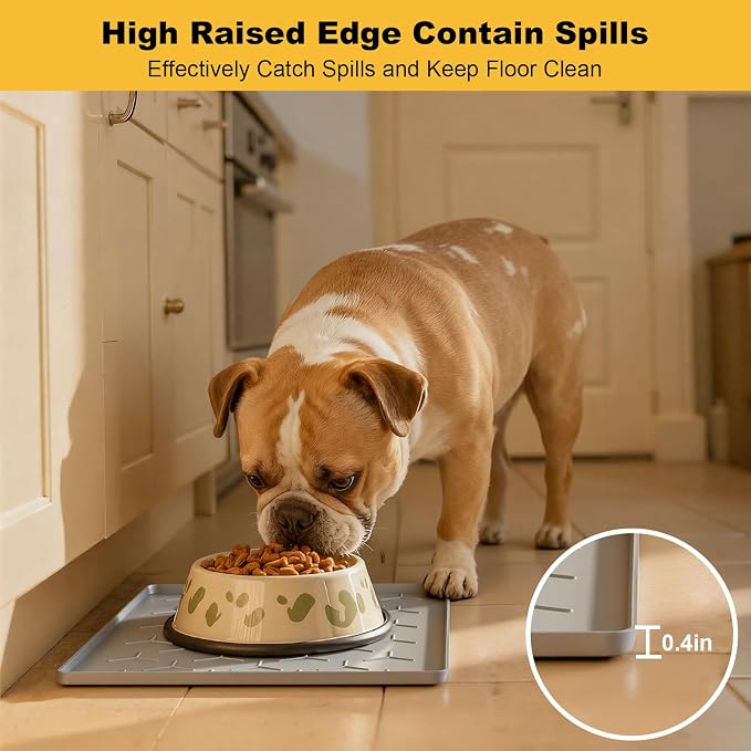 Pieviev 16''x12'' Dog Cat Food Bowl Mat, Silicone Waterproof Food Grade Pet - Image 2