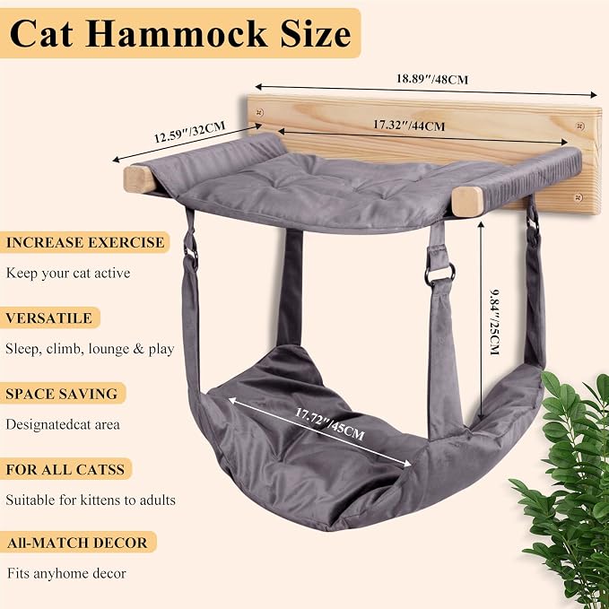JSPYFITS Wooden Cat Wall Hammock, 18.9 x 12.6 Inch Double Layer Cat Furniture - Image 4