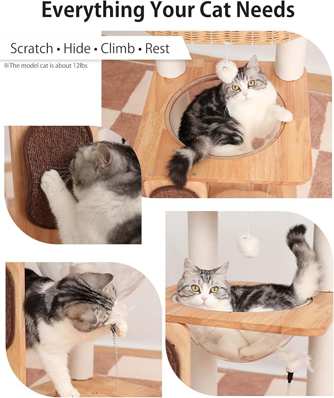 Wood Cat Tree for Large Cats, Modern Cat Tree Tower - Image 5
