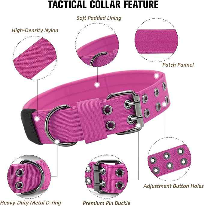 Tactical Dog Collar with Handle, Military Adjustable Heavy Duty Metal Buckle