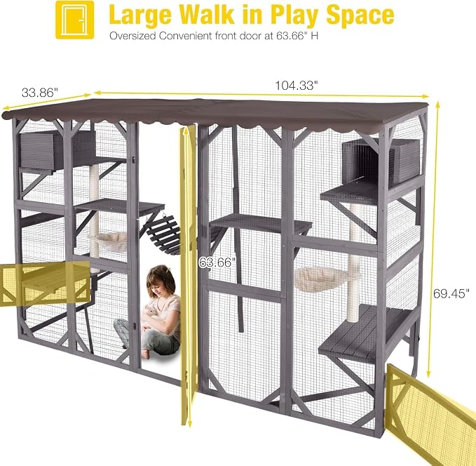 Aivituvin Catio Outdoor Cat Enclosure Window, Wall-Mounted Large Walk-in Cat - Image 6