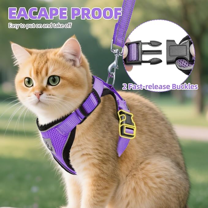 PUPTECK Cat Harness and Leash Set Escape Proof Reflective Cat Walking Harness - Image 4