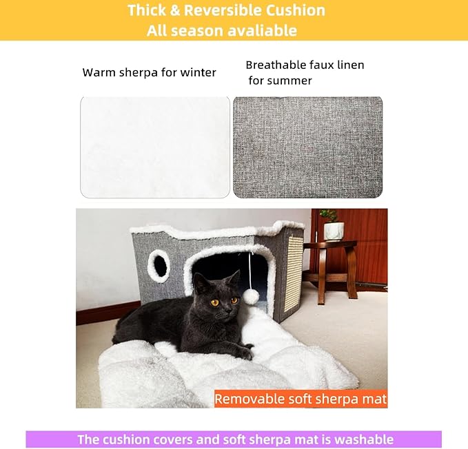 Cat Bed for Indoor Cats, Covered Cat Cave House & Furniture - Image 3