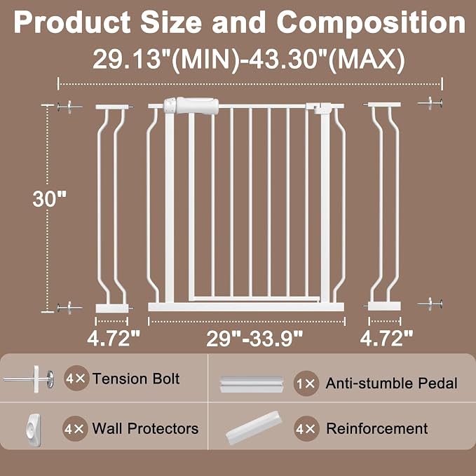WAOWAO Baby Gate 29.13-43.3" Extra Wide Pressure Mounted Walk Through Swing - Image 2