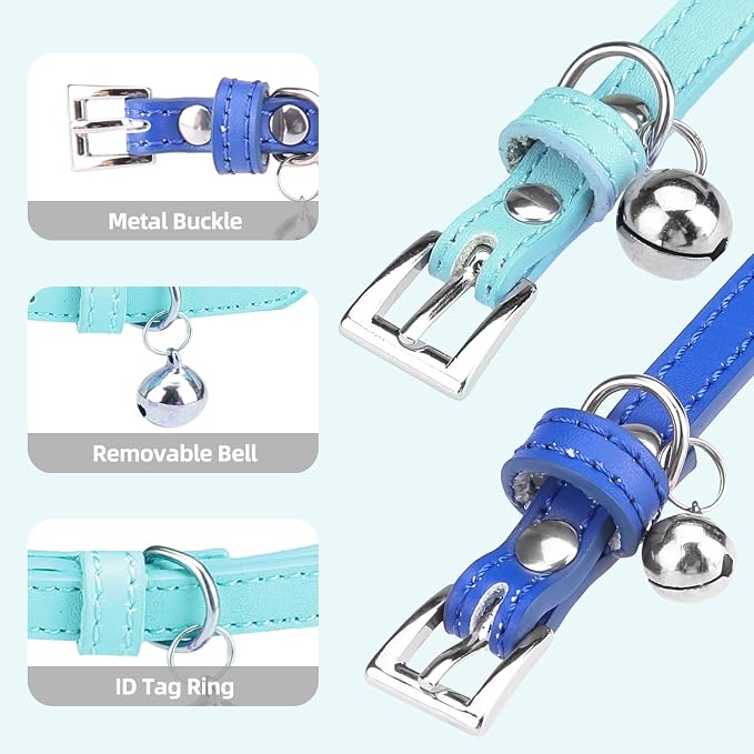 PUPTECK 2 PCS Soft Genuine Leather Cat Kitten Collar - Image 4