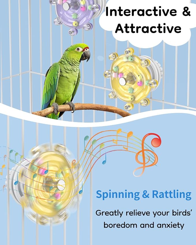 Pawfly 2 Pcs Bird Toys for Parakeets, Colorful Spinning Wheel Chew Toys - Image 4