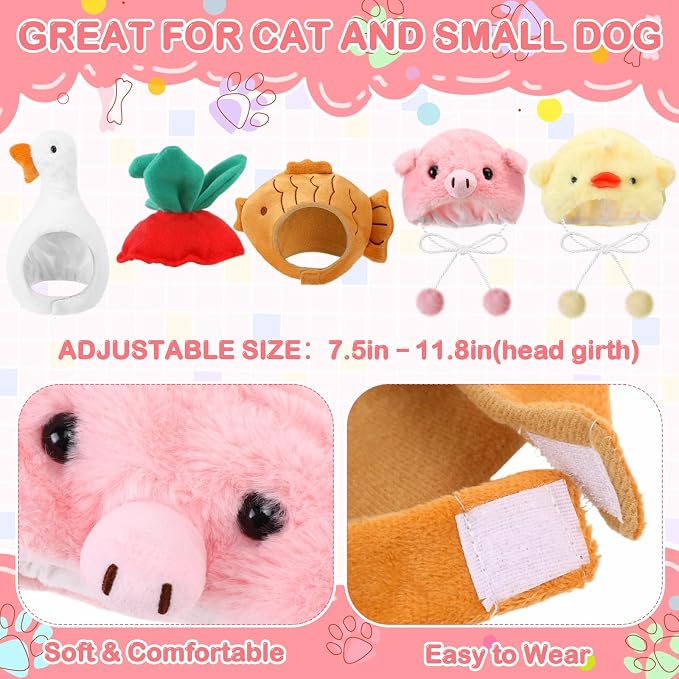 Weewooday 5 Pcs Cat Adorable Costume Pig Chick Goose Watermelon Taiyaki Fish - Image 2