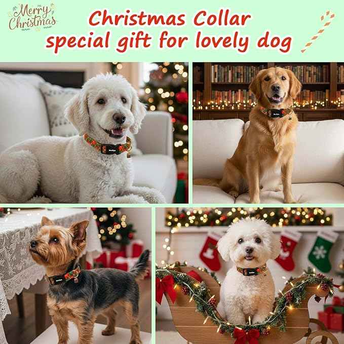 Medium Christmas Dog Collar, Adjustable Dog Christmas Collars, Cute Dog Collars