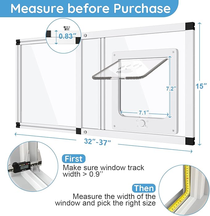 Sliding Cat Door for Window, Fits 32"-37" Width Window, 2-Min Install | - Image 4