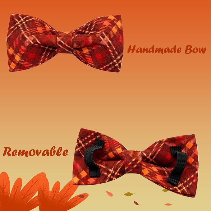 Fall Dog Collar, Pet Collar Bow Plaid Pet Collars Girl Boy Holiday Pet Collars - Image 4
