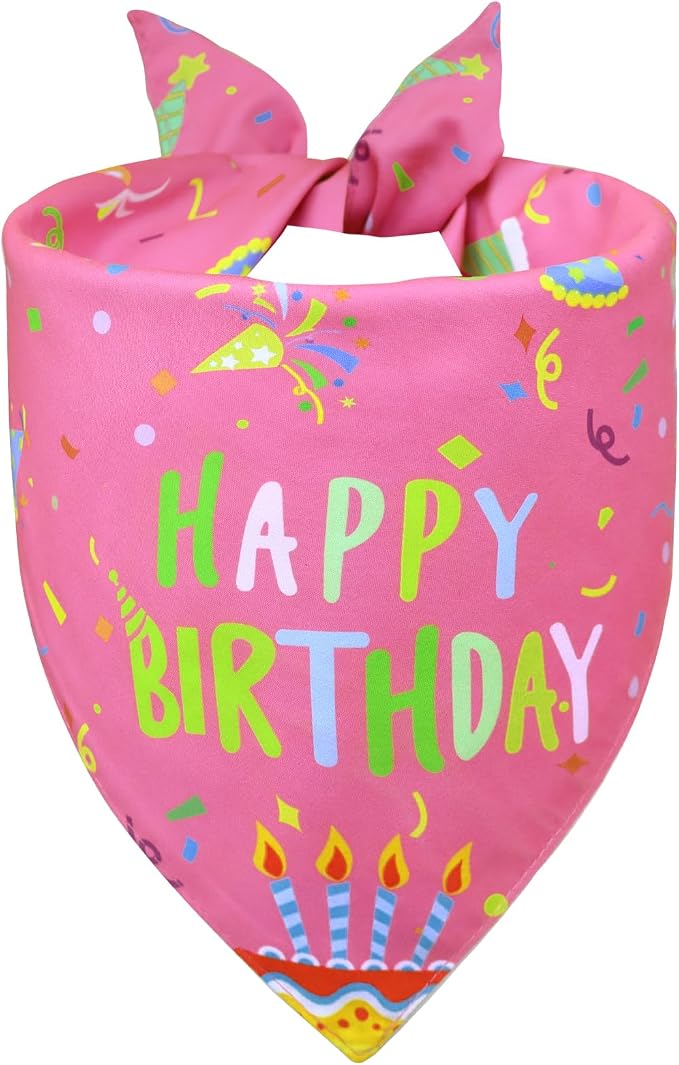Dog Birthday Bandana Girl for Medium Large Dogs, Reversible 2 Patterns in 1 - Image 2