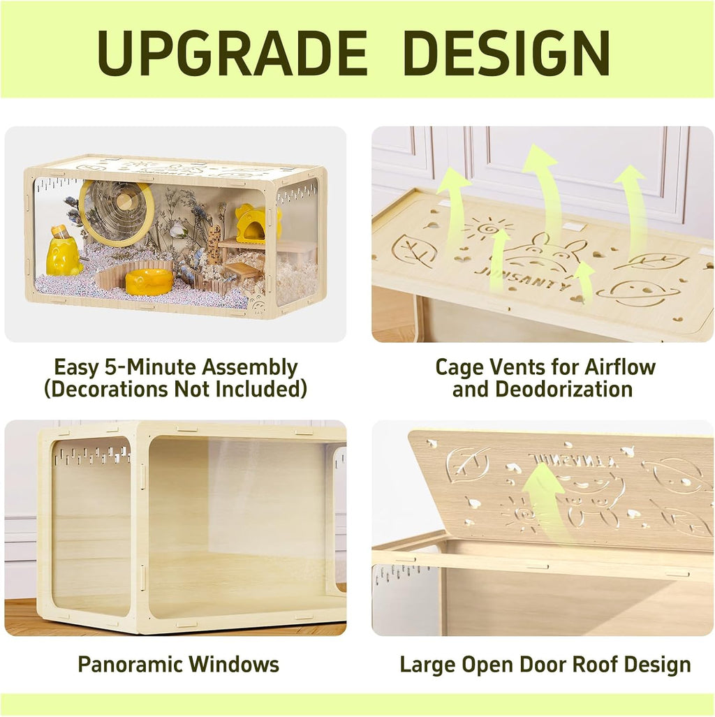 31.5 inch Wooden Hamster Cage, Large Habitat, Openable Top - GlobalHabitat Supply