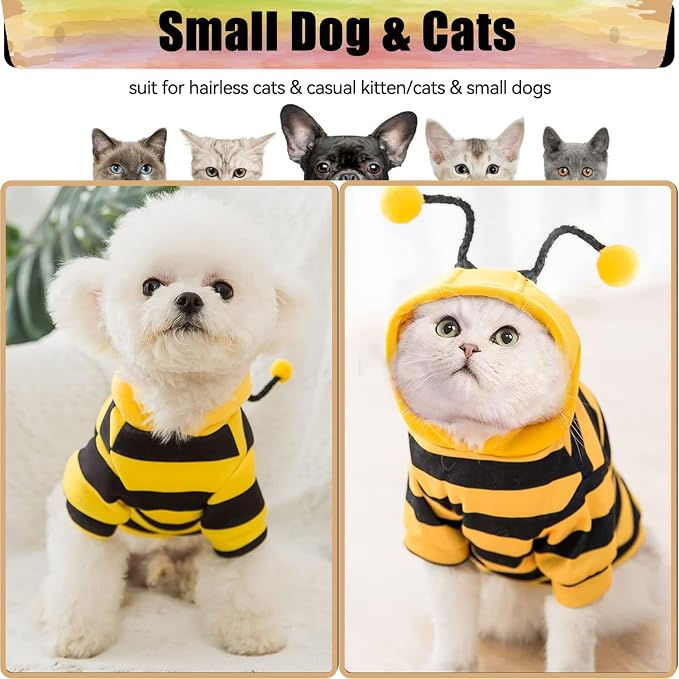 DENTRUN Sphynx Hairless Cats Costume Funny Bee Warm Winter Sweater Cute - Image 5