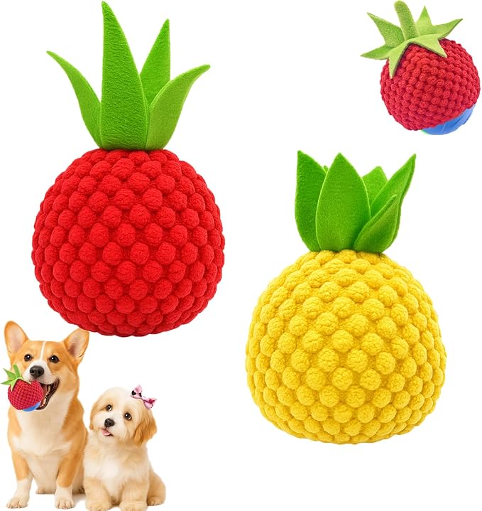 2Pcs Dog Ball Covers – Plush Tomato & Pineapple Sleeves by Unknown