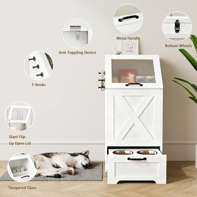 Dog Feeding Station with Storage Cabinet and 2 Elevated Dog Bowls, Hidden Pet - Image 5