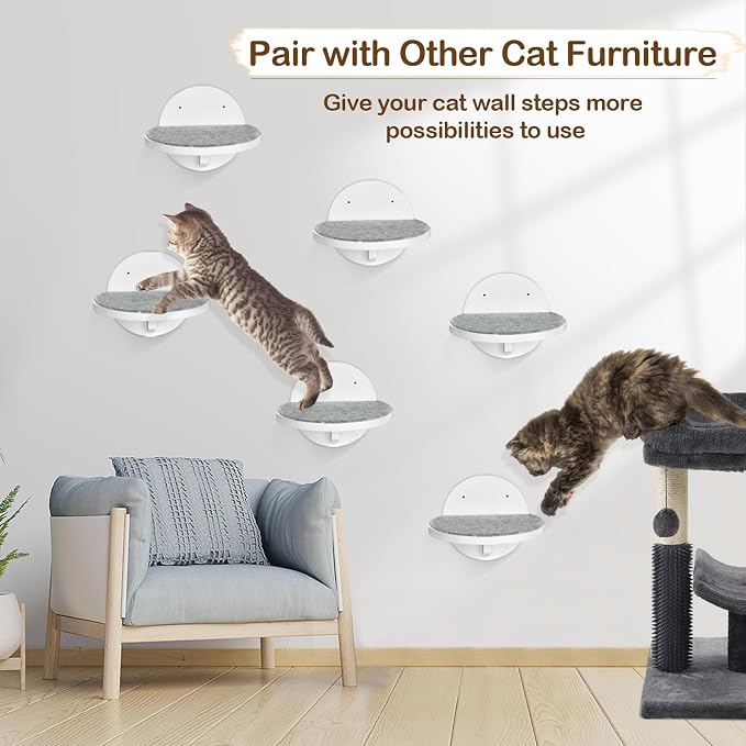 Cat Wall Shelves Furniture Set of 6, Wooden Cat Steps for - Image 2