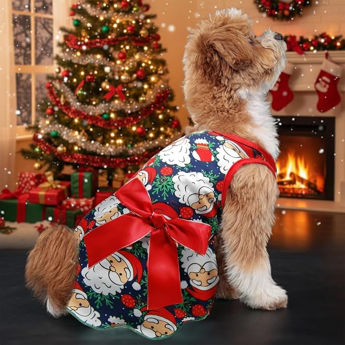 Pohshido Christmas Dog Dress, Winter Holiday Santa Claus Skirt - Image 5
