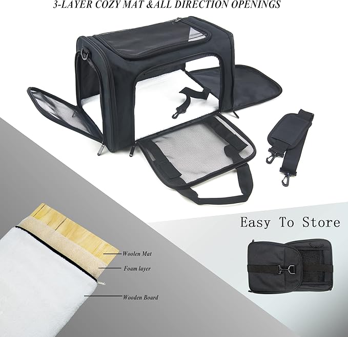 Soft Sided Carrier for Small Medium Cats Dogs, Removable Pad Collapsible Travel - Image 2